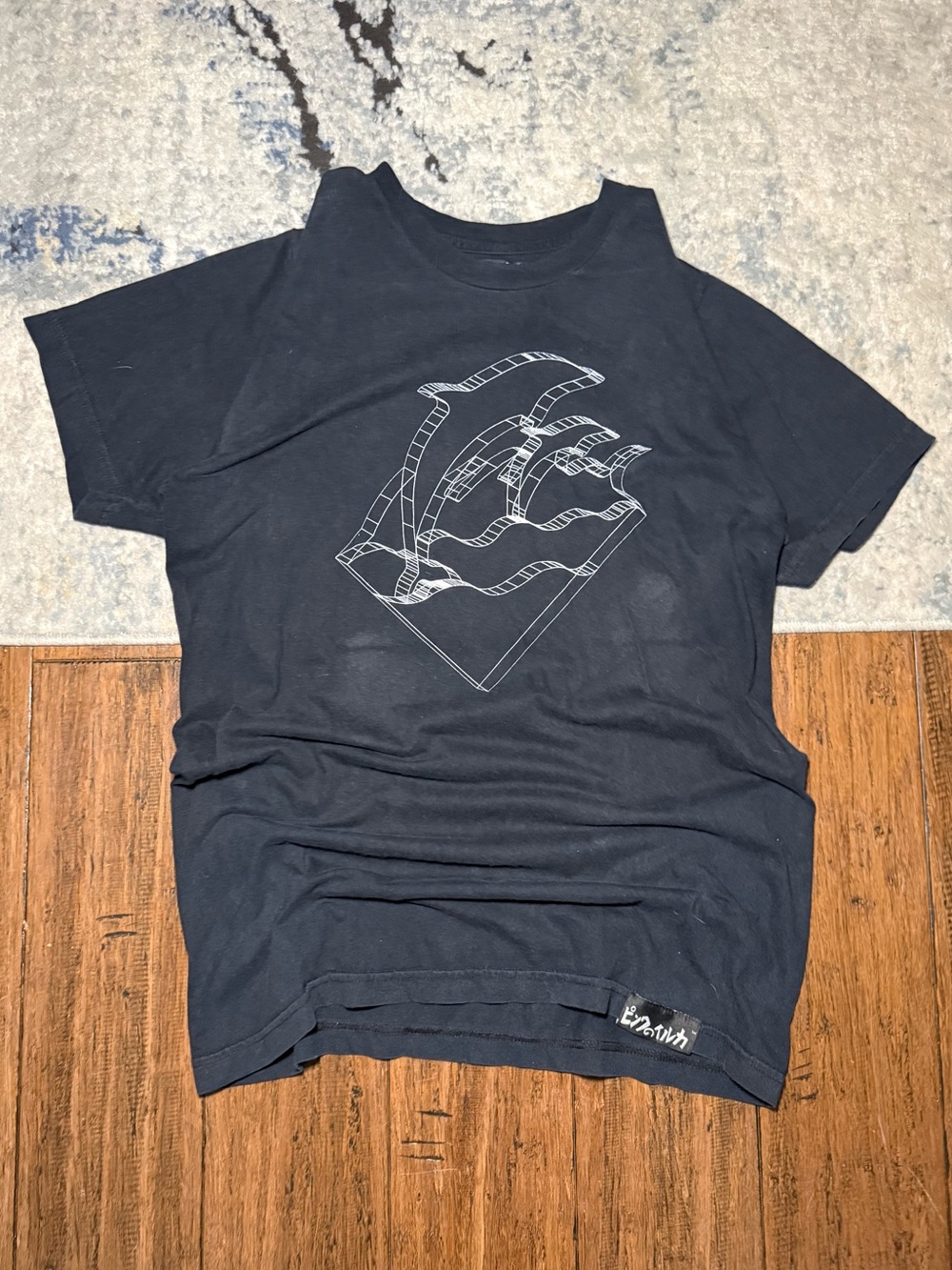 Pink Dolphin Navy Short-Sleeve Swim Rash Guard with White Wave Graphic